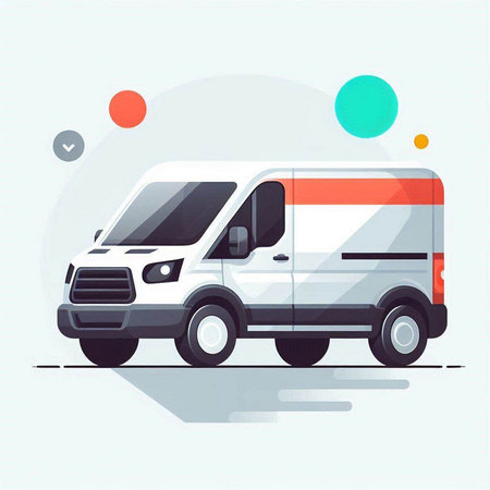 Vector illustration of delivery van on white background. Flat style design.のイラスト素材