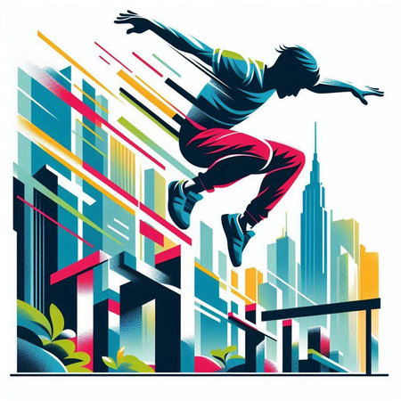 Skateboarder jumping on city background, vector illustration eps10のイラスト素材