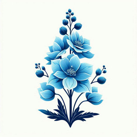 Blue flowers in the shape of a Christmas tree on a white backgroundのイラスト素材