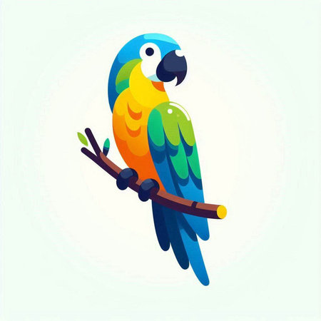 Colorful parrot on a branch. Vector illustration in flat styleのイラスト素材