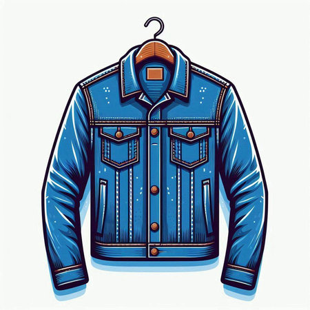 Denim jacket on hanger on white background. Vector illustration.のイラスト素材