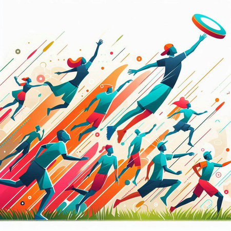 Group of young people jumping in the rain. Sport background. Vector illustration.のイラスト素材
