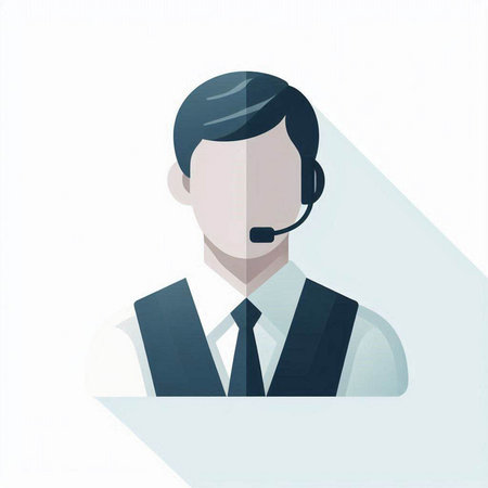 Call center operator with headset. Vector illustration in flat design style.のイラスト素材