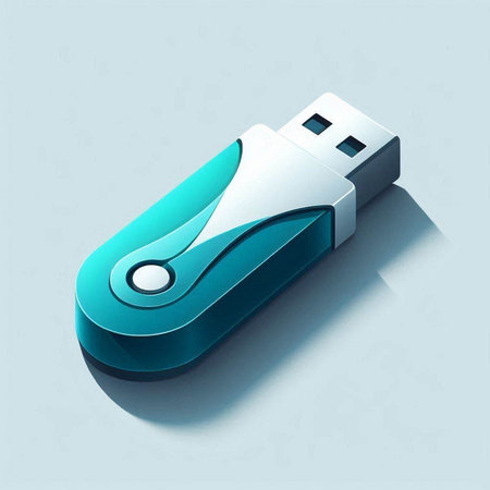 Blue USB flash drive icon isolated on blue background. 3d illustrationのイラスト素材