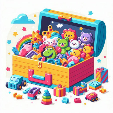 Vector illustration of a box full of toys. Illustration of a box full of toys.のイラスト素材