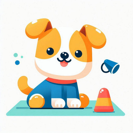 Cute cartoon dog playing with toys. Vector illustration for your designのイラスト素材