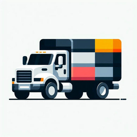 Vector illustration of a truck on the road. Colorful flat design.のイラスト素材