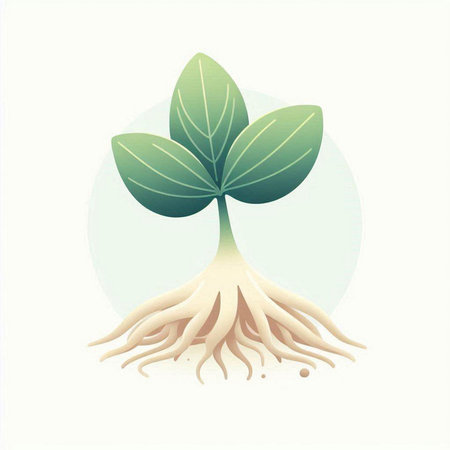 Green sprout with roots on a white background. Vector illustration.のイラスト素材