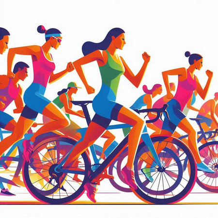 Group of people running on bicycle, vector illustration, eps10のイラスト素材