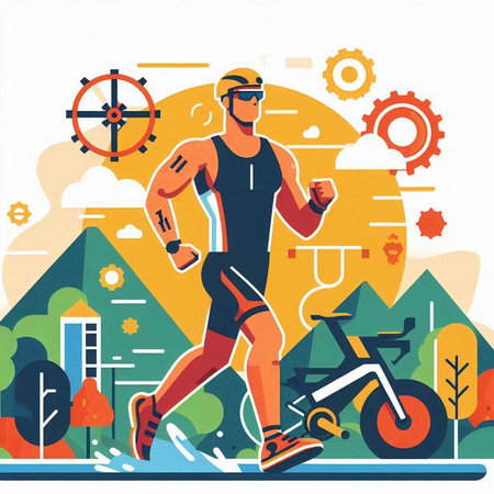 Vector illustration of a man in sportswear running on the road.のイラスト素材
