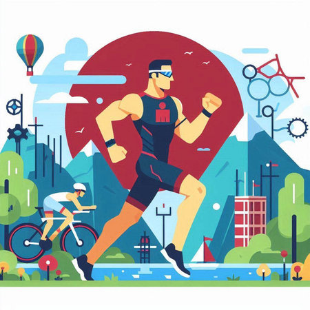 Vector illustration of a man running in the park. Flat style.のイラスト素材
