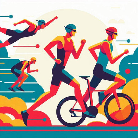 Cyclists racing on the road. Vector illustration in flat styleのイラスト素材
