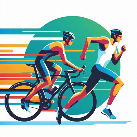 Cyclists in sportswear running on the road, vector illustrationのイラスト素材