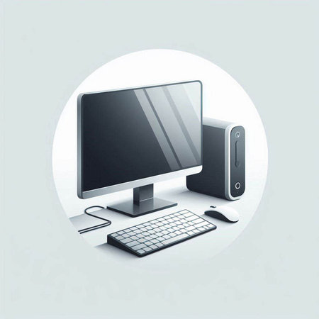 computer monitor with keyboard and mouse on white background. vector illustration.のイラスト素材