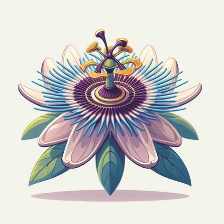 Illustration of a flower with a lot of petals and leavesのイラスト素材