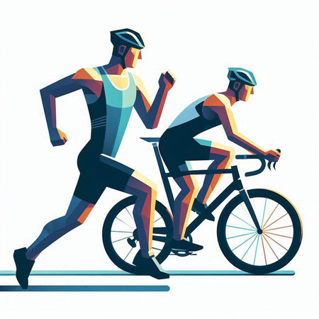 Cyclists in sportswear running on the road, vector illustrationのイラスト素材