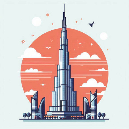 Vector illustration of Dubai skyline in flat style. Dubai is the capital city of UAE.のイラスト素材
