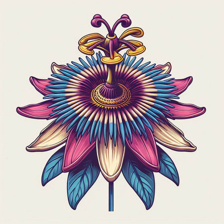 Passion flower. Vector hand drawn illustration. Isolated on white background.のイラスト素材