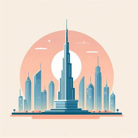 Vector illustration of modern skyscrapers in flat style. Cityscape.のイラスト素材