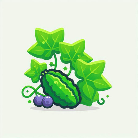 cucumber with leaves and berries on white background, vector illustrationのイラスト素材