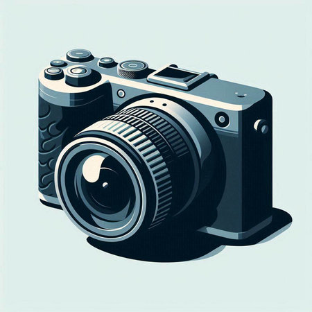 Vector illustration of a retro camera on blue background. Digital illustration.のイラスト素材