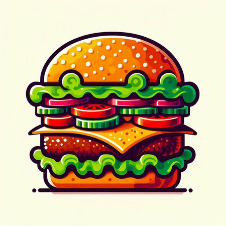 Hamburger. Vector illustration of hamburger with fresh vegetables.のイラスト素材