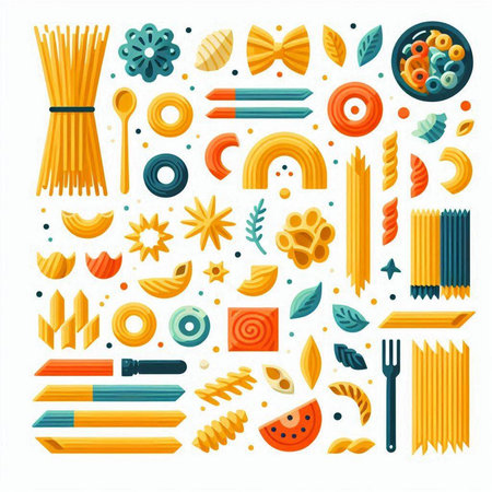 Different types of pasta. Different types of pasta. Vector illustration.のイラスト素材