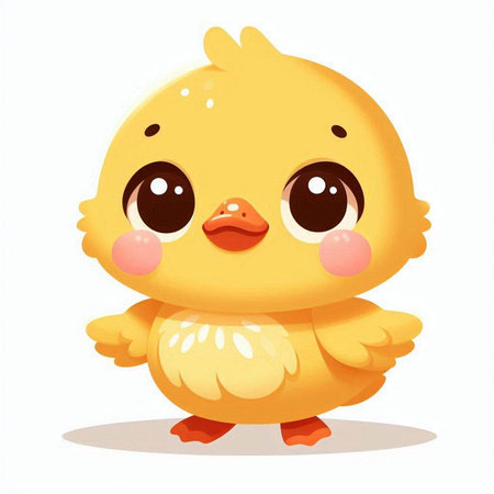 Cute little yellow chicken cartoon character isolated on white background. Vector illustration.のイラスト素材