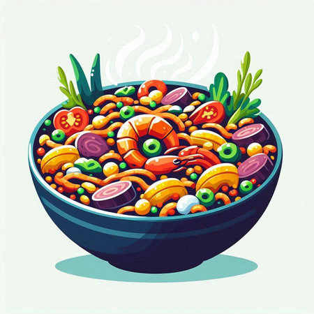 Vegetable salad in bowl. Vector illustration of healthy food.のイラスト素材