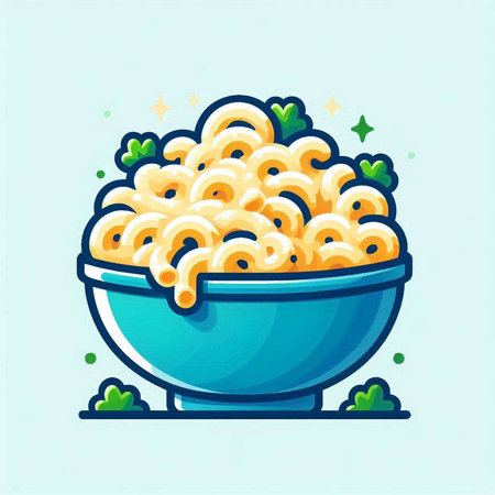 Illustration of macaroni in a bowl on a blue backgroundのイラスト素材