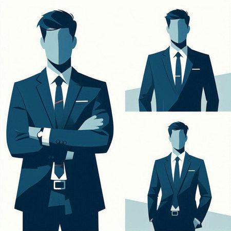 Set of silhouettes of men in business suits. Vector illustration.のイラスト素材