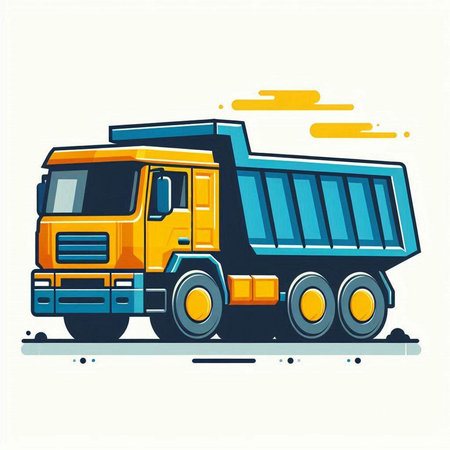 Vector illustration of a yellow dump truck isolated on a white background.のイラスト素材