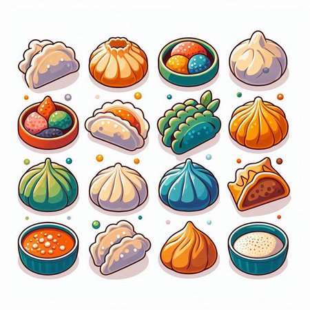 Set of oriental dumplings. Vector illustration in cartoon style.のイラスト素材