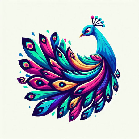 Colorful peacock isolated on white background. Hand drawn vector illustration.のイラスト素材