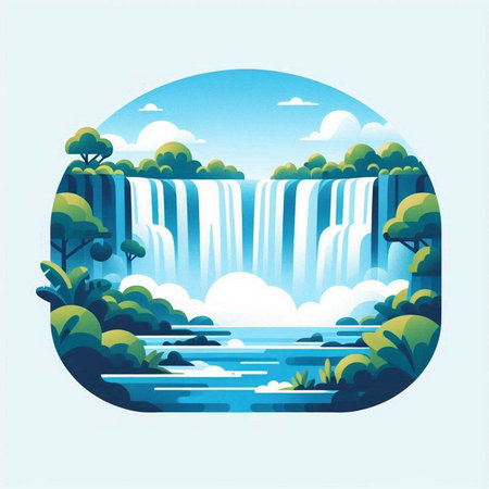 Waterfall icon in the form of a circle. Vector illustration.のイラスト素材