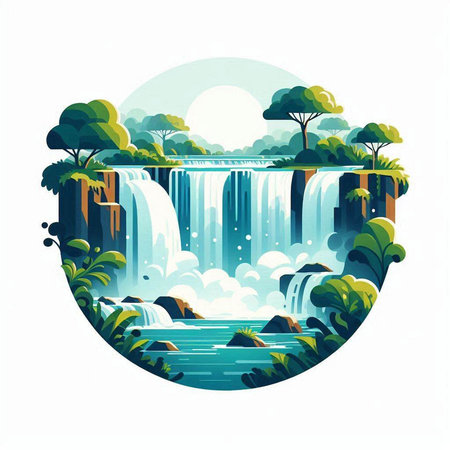 Waterfall in the forest. Vector illustration of a flat style.のイラスト素材