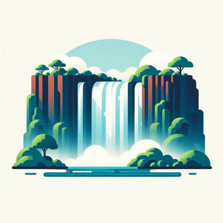 Waterfall in the forest. Vector illustration in a flat style.のイラスト素材
