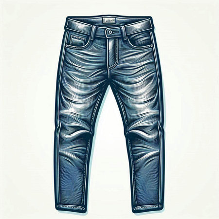 Vector illustration of jeans in engraving style on light background.のイラスト素材