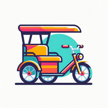 Tuk tuk icon in flat design style. Vector illustration.のイラスト素材