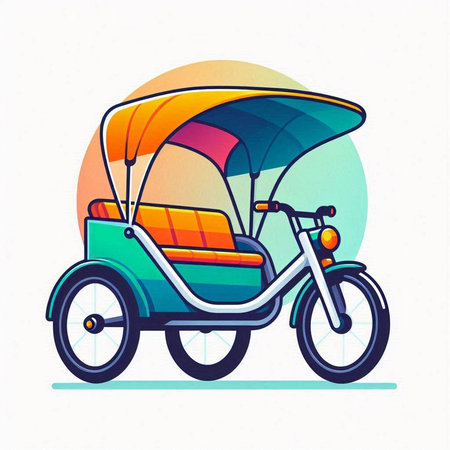 Rickshaw vector illustration. Colorful vector illustration of a tricycle.のイラスト素材