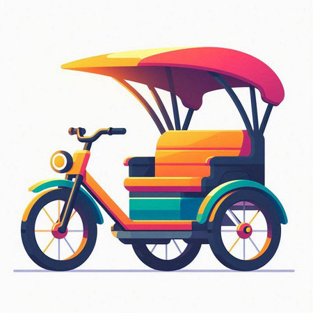 Tuk tuk with colorful tricycle. Vector illustration in cartoon styleのイラスト素材