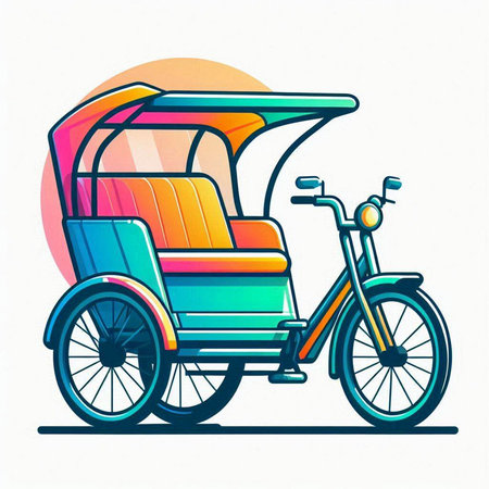 Rickshaw. Colorful vector illustration. Isolated on white background.のイラスト素材