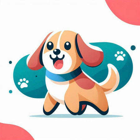 Cute cartoon dog with paw print. Vector illustration for your designのイラスト素材