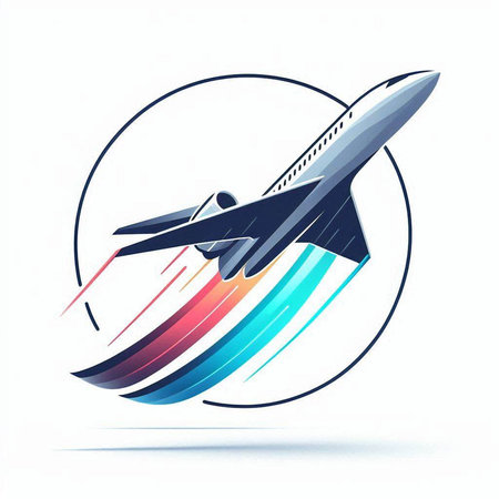 Airplane with colorful stripes on a white background. Vector illustration.のイラスト素材