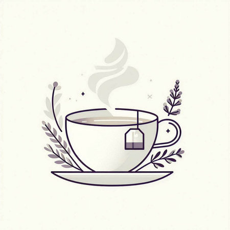 coffee cup with teabag and wreath, vector illustrationのイラスト素材