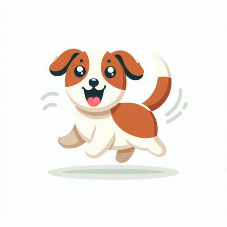 Cute cartoon dog running. Vector illustration isolated on white background.のイラスト素材