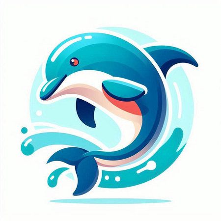 Illustration of a cute cartoon dolphin in the water. Vector illustration.のイラスト素材
