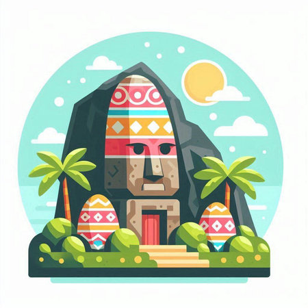 Ancient mayan mask with eggs on the stone. Vector illustration.のイラスト素材