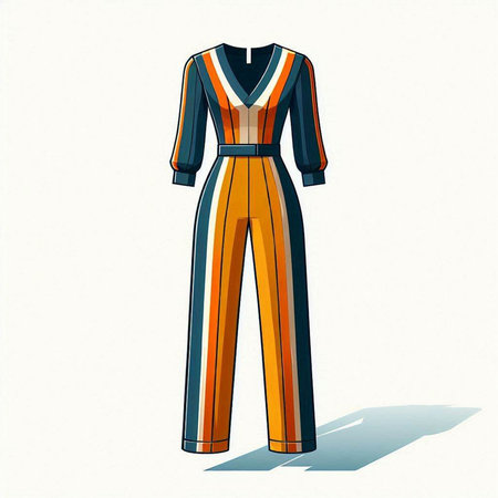 Women's long-sleeved jumpsuit on a white backgroundのイラスト素材