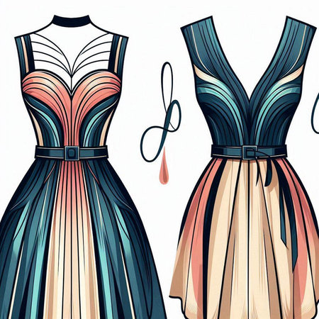 Fashionable women's dresses. Vector illustration in sketch style.のイラスト素材